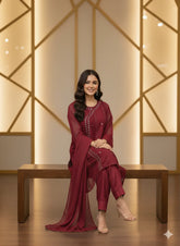 Mahnoor Maroon (Stitched 3 Pcs)