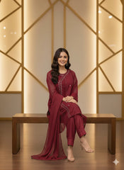 Mahnoor Maroon (Stitched 3 Pcs)
