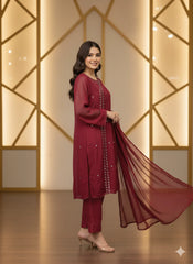 Mahnoor Maroon (Stitched 3 Pcs)